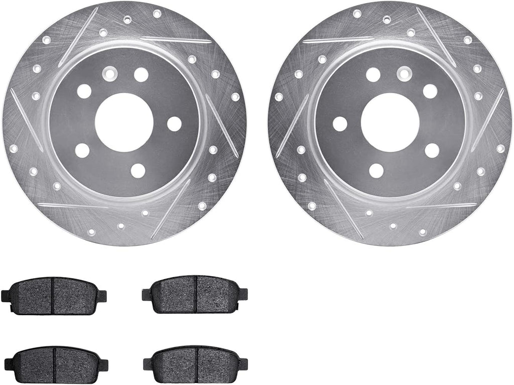 Rear Brake Rotors-Drilled and Slotted-Silver with 5000 Advanced Brake Pads 7502-45029