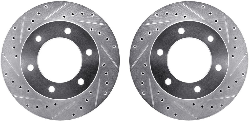Front Brake Rotors-Drilled and Slotted-Silver 7002-37004
