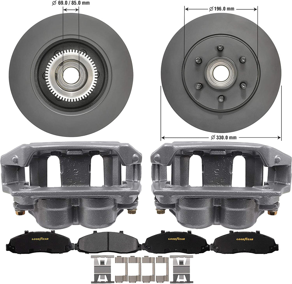 Front Brake Kit Calipers Rotors Ceramic Pads for 97-04 Ford F150 Goodyear