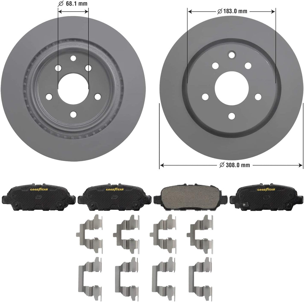 Rear Brake Rotors & Ceramic Pads Kit for Nissan & Infiniti Goodyear PRK68815R