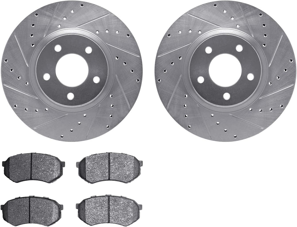 Front Brake Rotors-Drilled and Slotted-Silver with 5000 Advanced Brake Pads 7502-80007