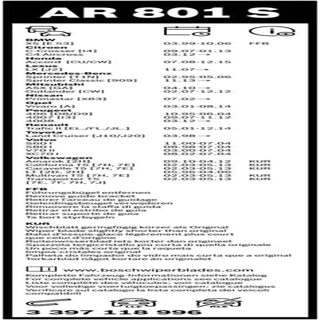 , Aerotwin Wiper Blade Set, Retrofitting Set AR801S, Length: 600/530