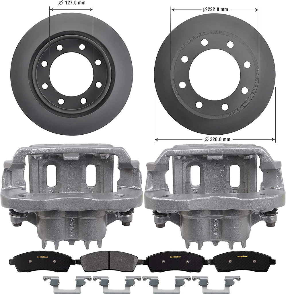 Rear Brake Kit Calipers Rotors Ceramic Pads for Ford Trucks Goodyear