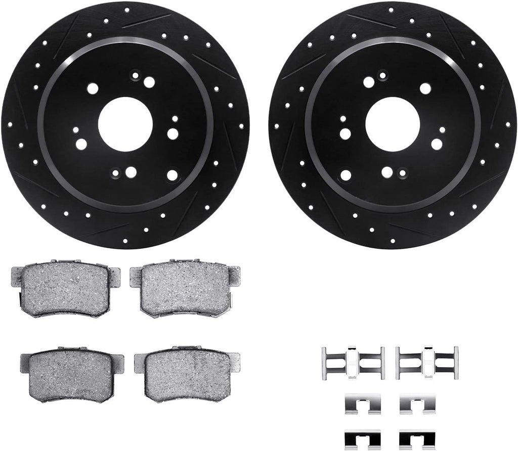 Rear Brake Rotors-Drilled and Slotted-Black with 5000 Advanced Brake Pads Includes Hardware 8512-59076