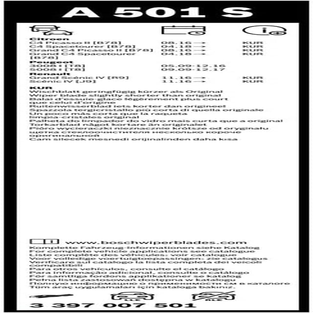 Wiper Blade Aerotwin A501S, Length: 800Mm/680Mm – Set of Front Wiper Blades - Only for Left-Hand Drive (EU)