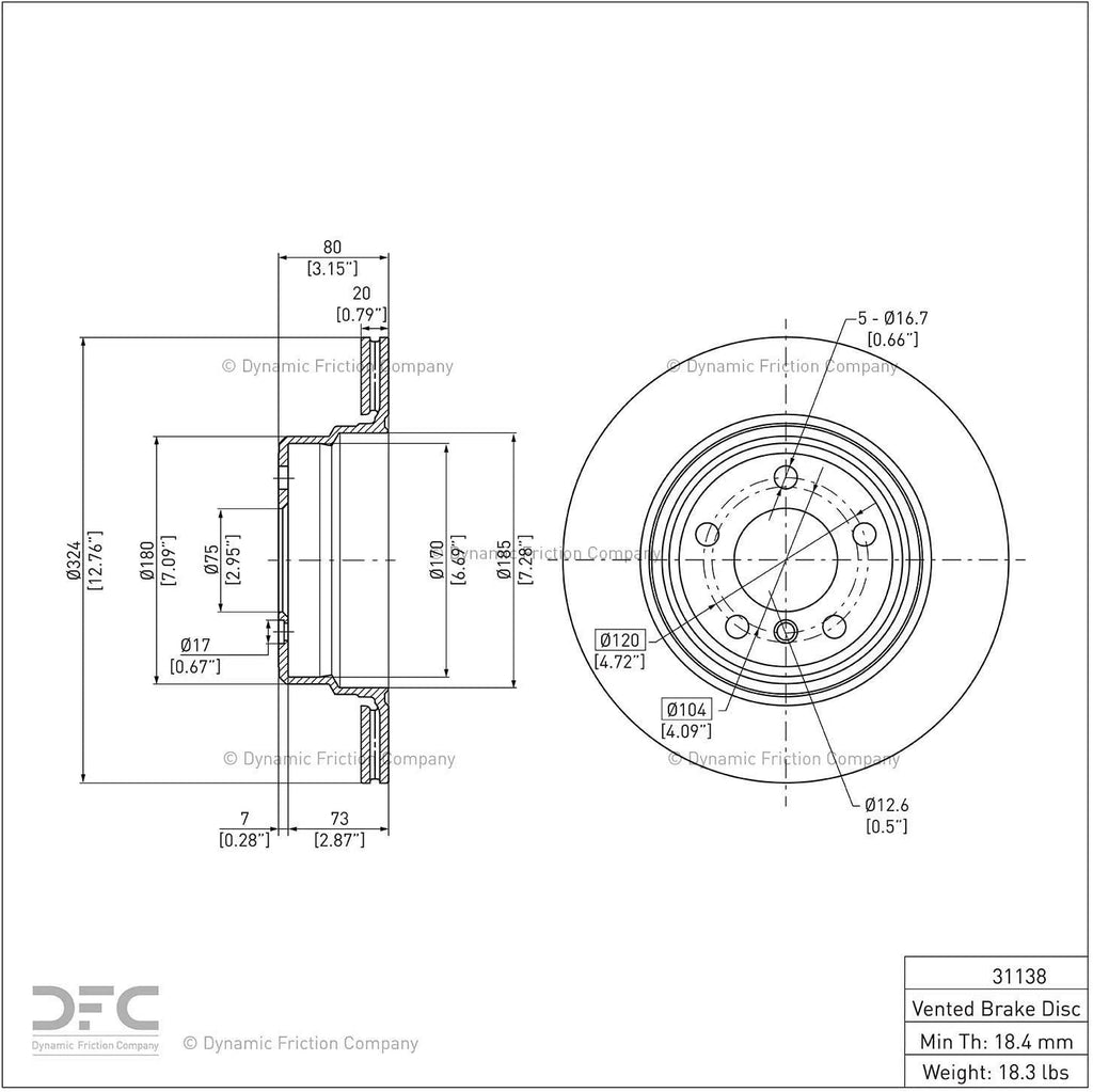 Rear  Disc Brake Rotor 600-31138 (1) for 2002-2006 BMW X5