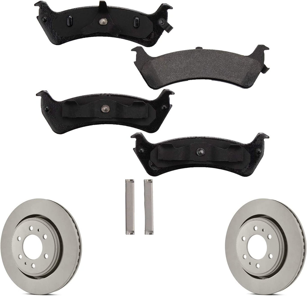 GYD667 Truck and SUV Carbon Ceramic Rear Disc Brake Pads Set Bundle with  2142012GY 2 Pack Truck and SUV Premium Antiox Coated Rear Brake Rotor