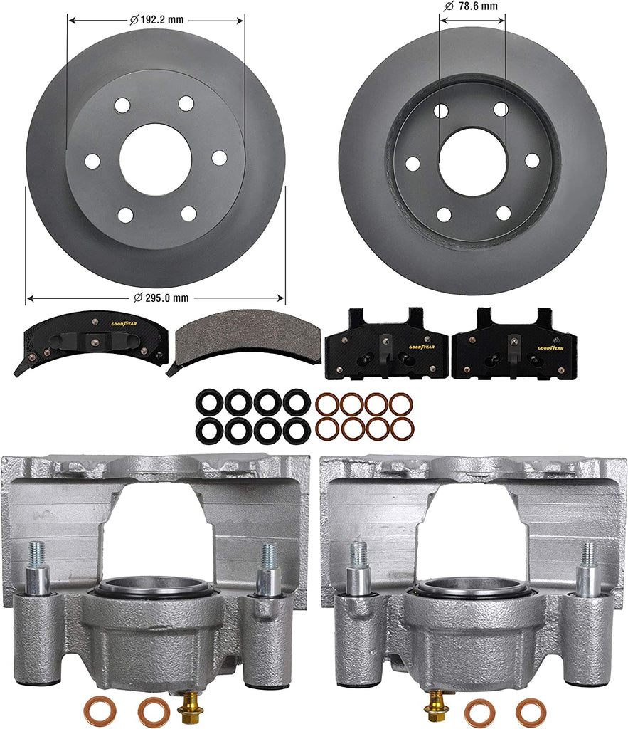 Front Brake Kit Calipers Rotors Ceramic Pads for 92 Chevy K1500 Goodyear