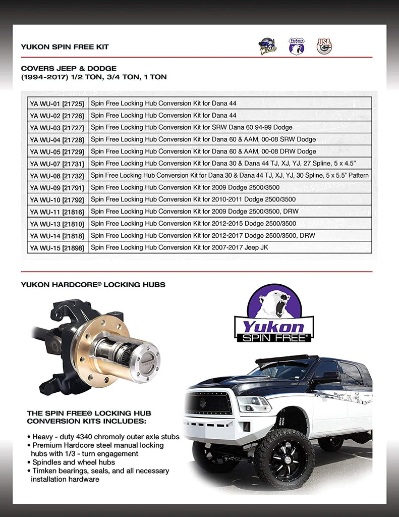 Gear & Axle (YA WU-04) Spin Free Locking Hub Conversion Kit for Dodge SRW Dana 60 AAM Differential