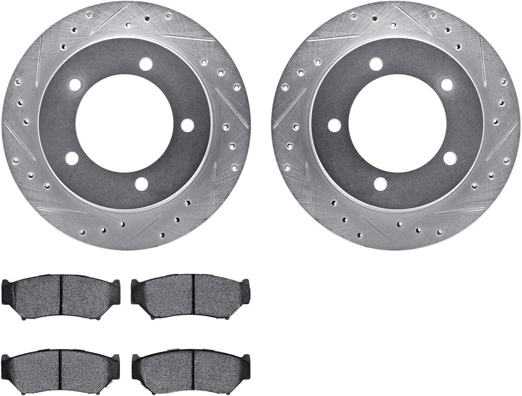 Front Brake Rotors-Drilled and Slotted-Silver with 5000 Advanced Brake Pads 7502-47038