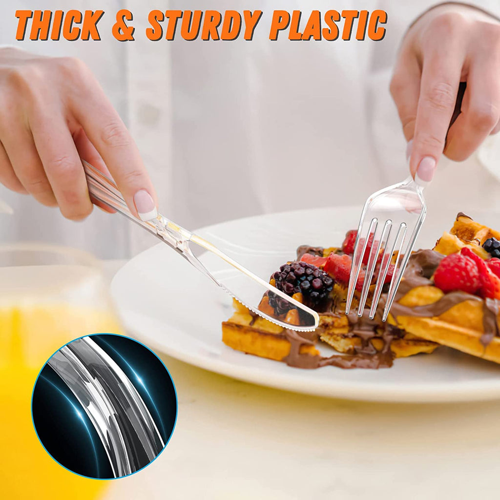 360Pc Party Plastic Silverware, Disposable Cutlery Set, Premium Clear Utencils Combo: 120 Forks, 120 Spoons, 120 Knives, Heavy Duty with Heat Resistant & BPA Free, Solid and Durable Party Supply