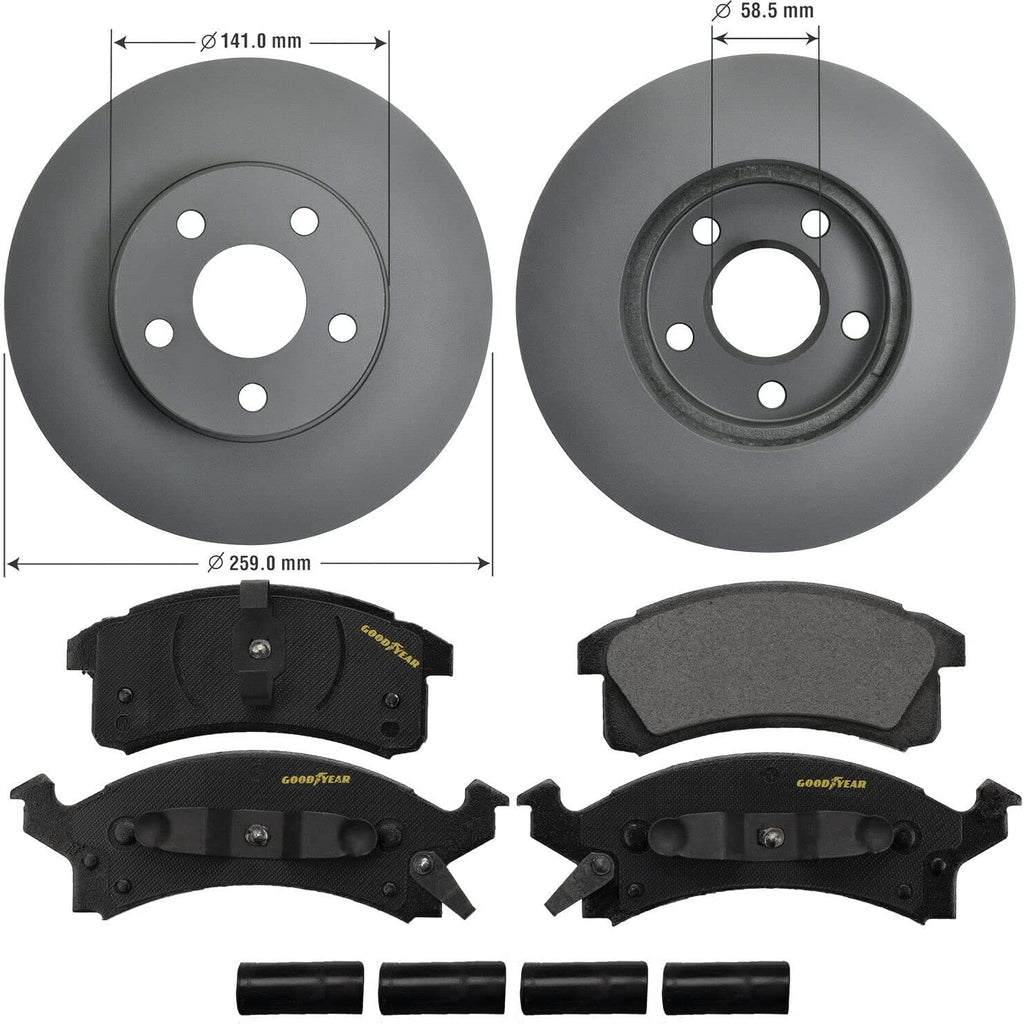 GYD506 Premium Semi Metallic Automotive Vehicle Front Brake Pads & 214462GY Premium Antiox Automotive Vehicle Front Brake Rotor (2 Pack)