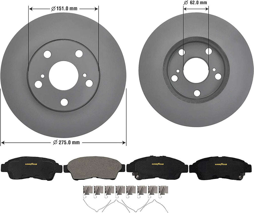 GYD503 Premium Ceramic Automotive Front Disc Brake Pads Set and 212742GY Premium Antiox Automotive Vehicle Front Brake Rotor (2 Pack)