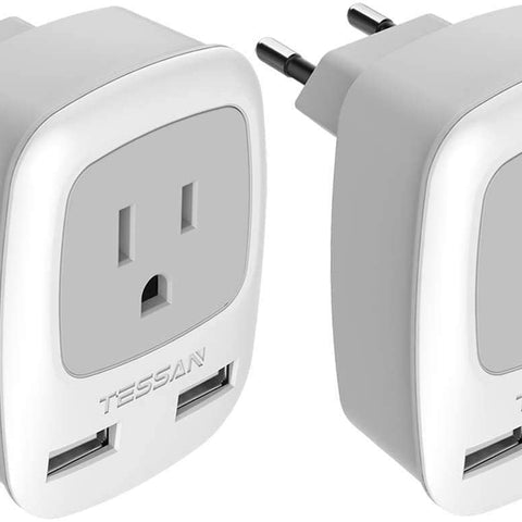 European Travel Plug Adapter 2 Pack,  International Power Outlet Adaptor with 2 USB, Type C Charger from USA to Most of Europe EU Spain Iceland Germany France Italy Israel