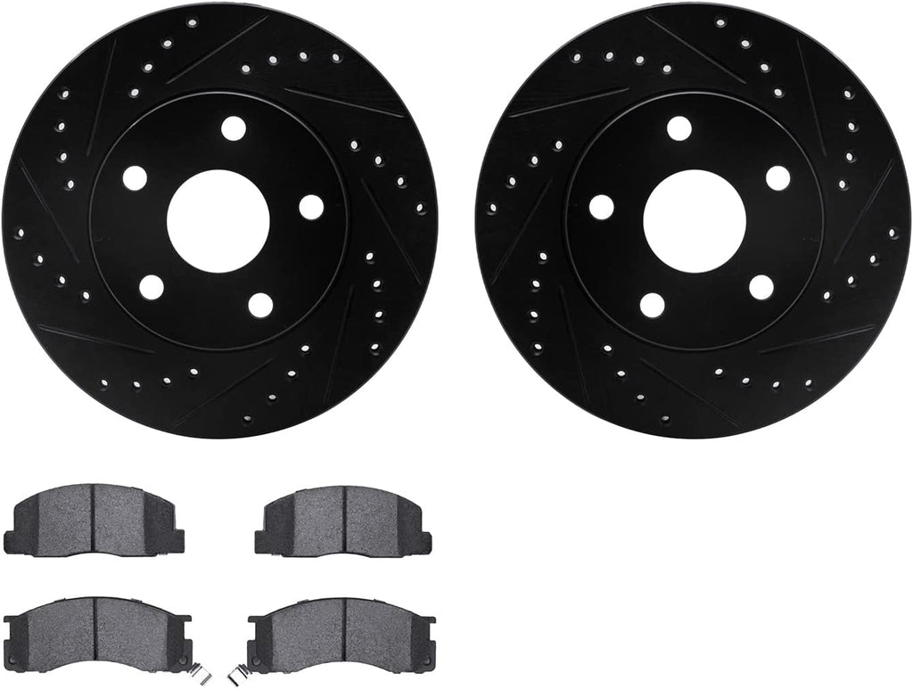Front Brake Rotors-Drilled and Slotted-Black with 5000 Advanced Brake Pads 8502-76126