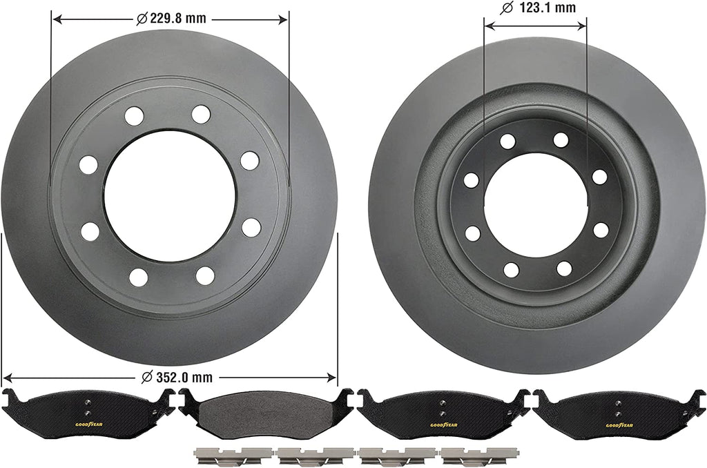 Goodyear anti Ox Polished Rear Brake Kits Rotors Carbon-Ceramic Pads for Dodge & More PRK42674R