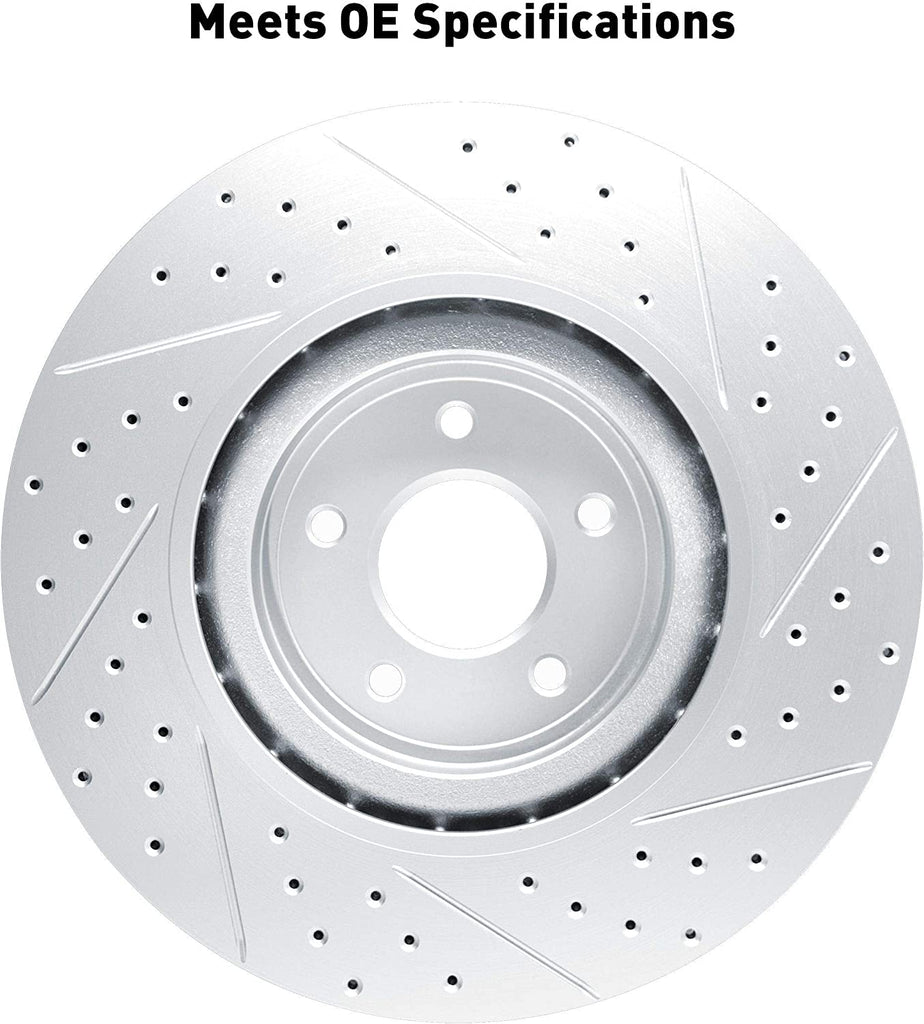 Rear Brake Rotors-Drilled and Slotted-Silver with 3000 Series Ceramic Brake Pads 7302-52009