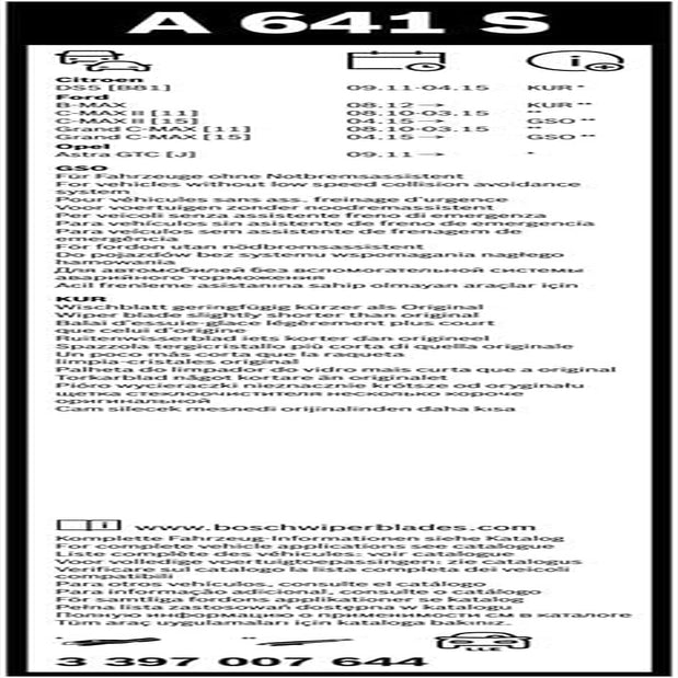 Wiper Blade Aerotwin A641S, Length: 725Mm/625Mm – Set of Front Wiper Blades - Only for Left-Hand Drive (EU)