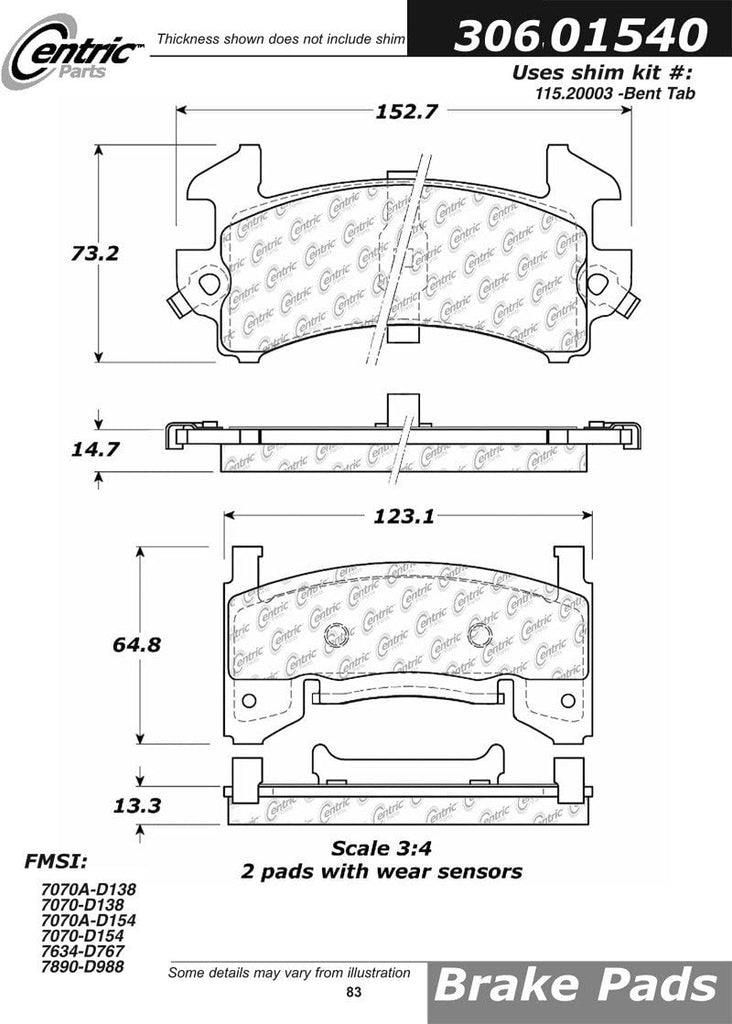 Centric 306.01540 Disc Brake Pad
