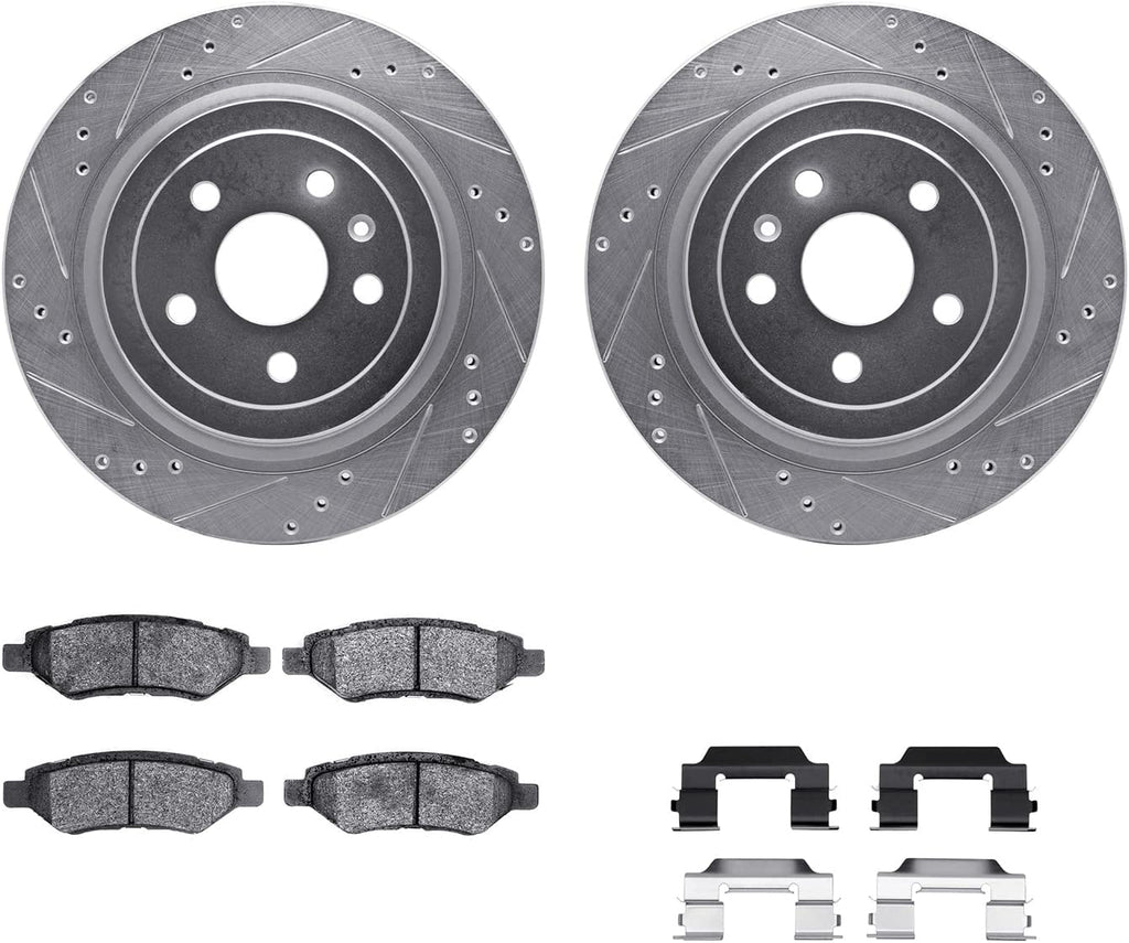 Rear Brake Rotors-Drilled and Slotted-Silver with 5000 Advanced Brake Pads Includes Hardware 7512-46020
