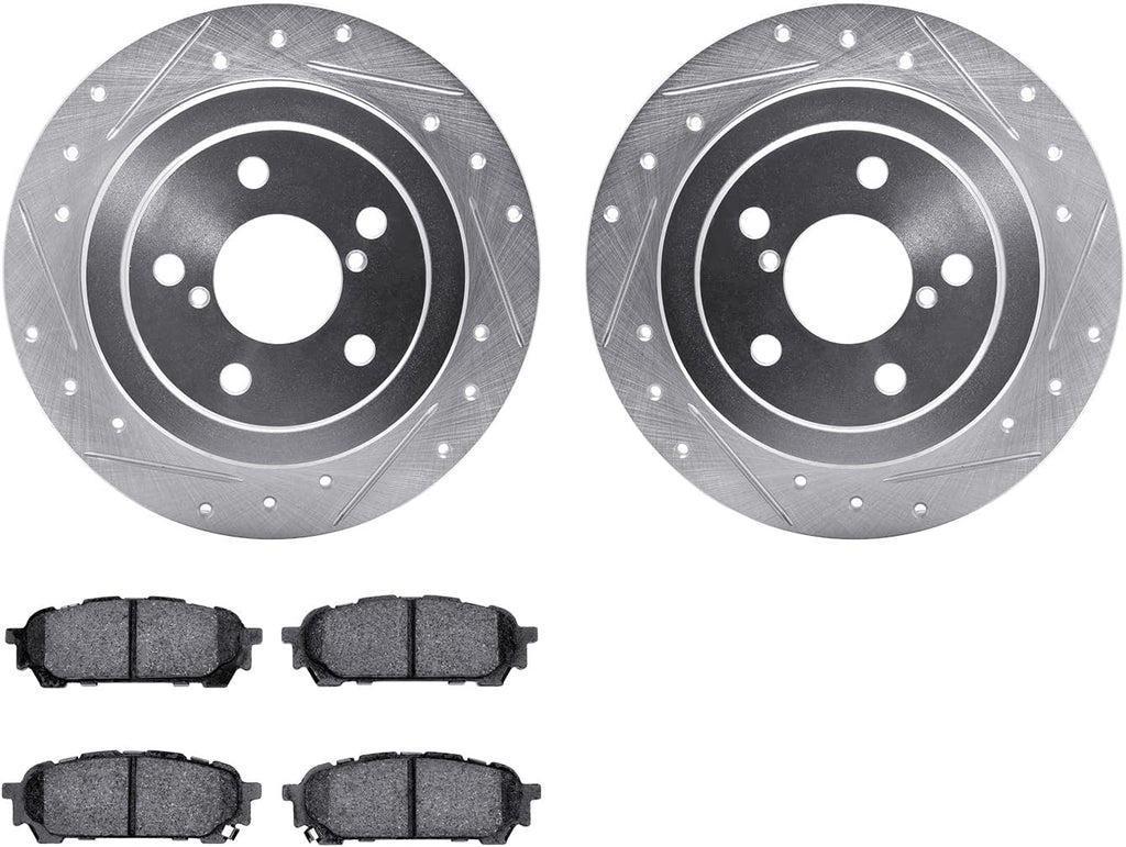Rear Brake Rotors-Drilled and Slotted-Silver with 5000 Euro Ceramic Brake Pads 7602-13000