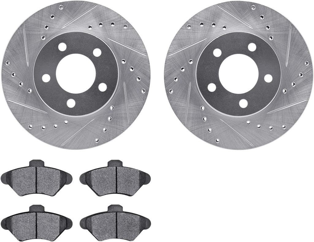 Front Brake Rotors-Drilled and Slotted-Silver with 5000 Advanced Brake Pads 7502-54354