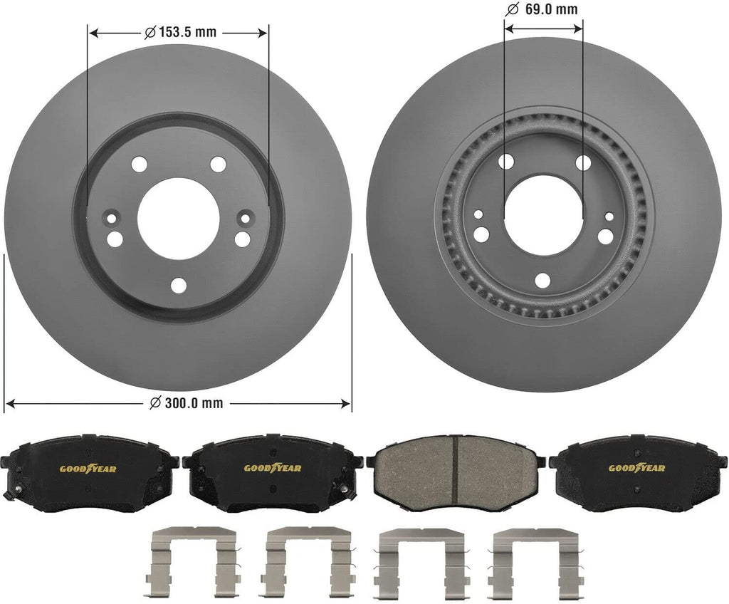 GYD1397 Premium Ceramic Automotive Front Disc Brake Pads Set & 2138024GY Premium Antiox Automotive Vehicle Front Brake Rotor (2 Pack)